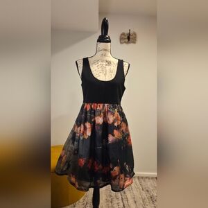 Alice + Olivia Black and Red Floral Mini Dress,Size S.
